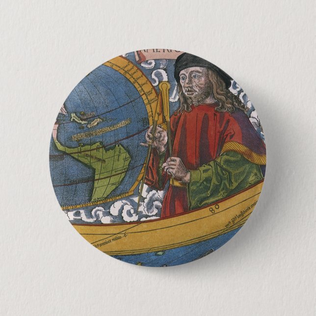 Badge Rond 5 Cm Carte des Amériques avec l'explorateur Amerigo Ves (Devant)