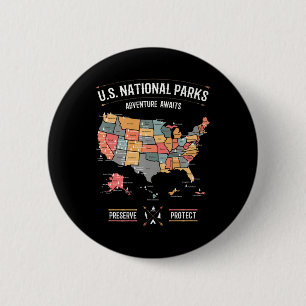 Badge Rond 5 Cm Carte des parcs nationaux américains Préserver Pro