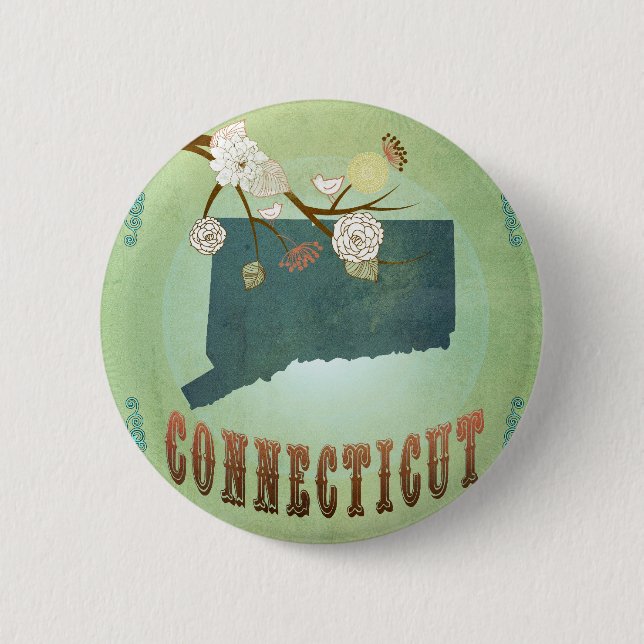 Badge Rond 5 Cm Carte d'état du Connecticut - vert (Devant)
