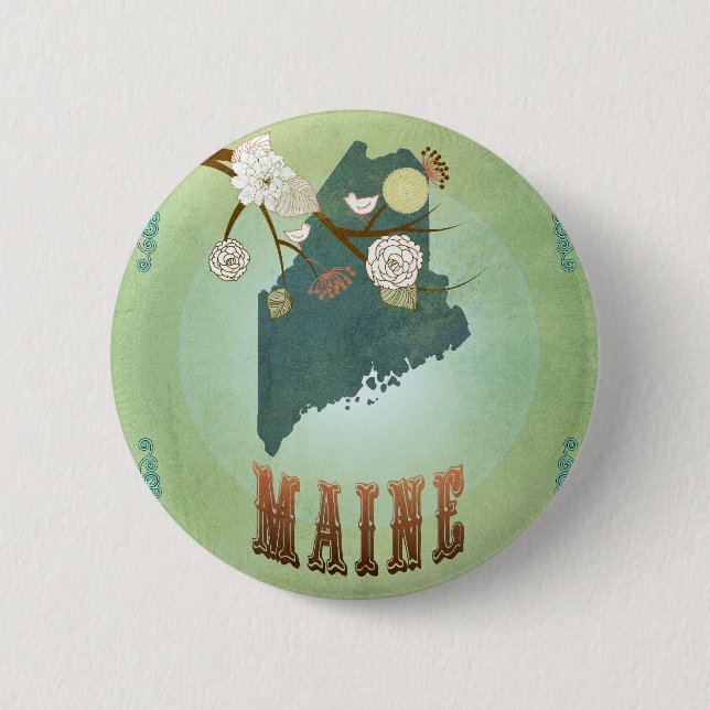 Badge Rond 5 Cm Carte d'état du Maine - vert (Devant)