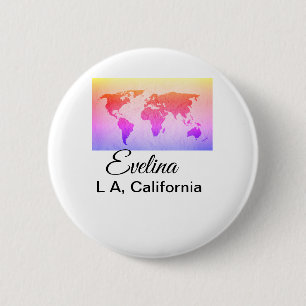 Badge Rond 5 Cm carte du monde ajouter un nom texte lieu pays vill