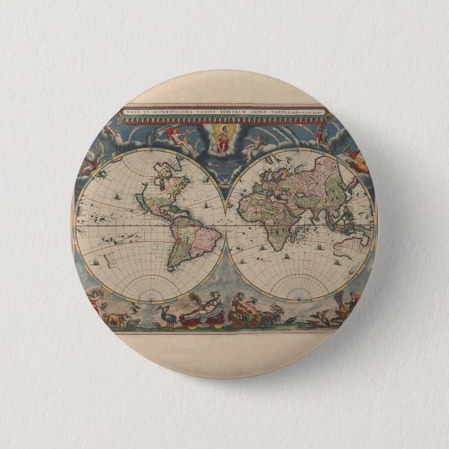 Badge Rond 5 Cm Carte du monde antique : Art de la cartographie hi (Devant)