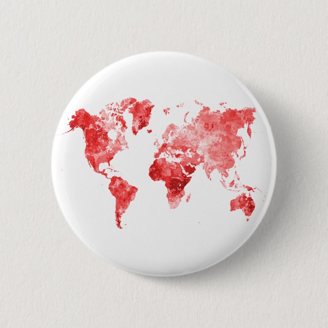 Badge Rond 5 Cm Carte du monde en aquarelle Rouge (Devant)