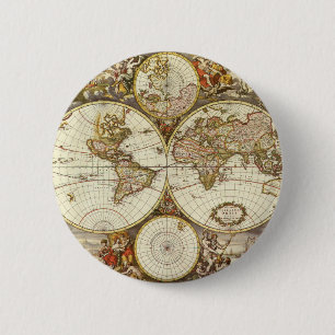 Badge Rond 5 Cm Carte du Vieux Monde antique par Frederick de Wit,