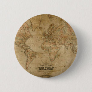 Badge Rond 5 Cm Carte du Vieux Monde antique sur une épine