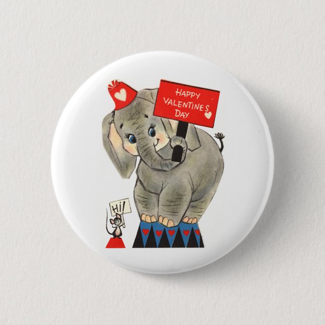 Badge Rond 5 Cm Carte Elephant Valentine (Devant)