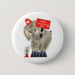 Badge Rond 5 Cm Carte Elephant Valentine