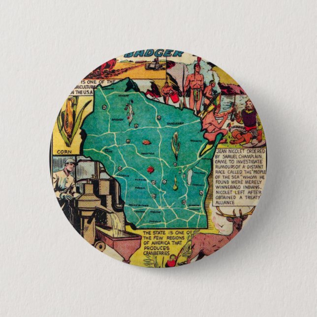 Badge Rond 5 Cm Carte et faits du Wisconsin (Devant)