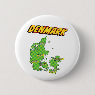 Badge Rond 5 Cm Carte illustrée du Danemark dans le style Pop Art