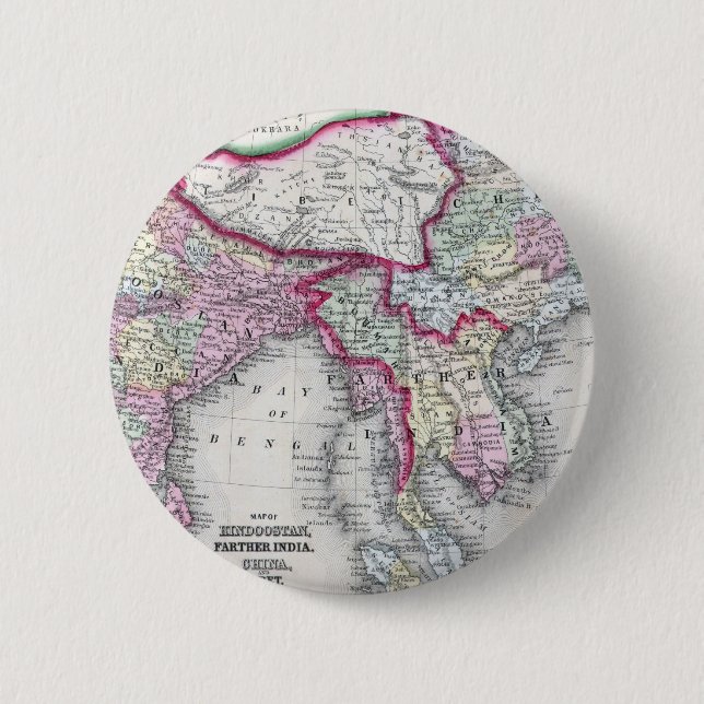 Badge Rond 5 Cm Carte | Inde, Thibet, Chine et Se Asie de Mitchell (Devant)