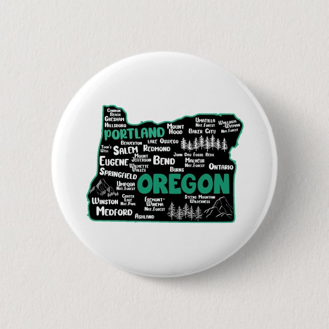 Badge Rond 5 Cm Carte mignonne de l'Oregon, Portland, Salem, Eugen (Devant)