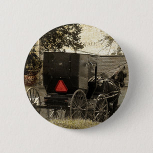 Badge Rond 5 Cm Carte postale Amish Horse et Buggy Sepia Art numé
