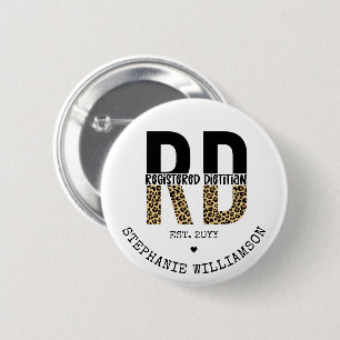 Badge Rond 5 Cm Carte RD enregistré diététiste Cheetah Imprimer