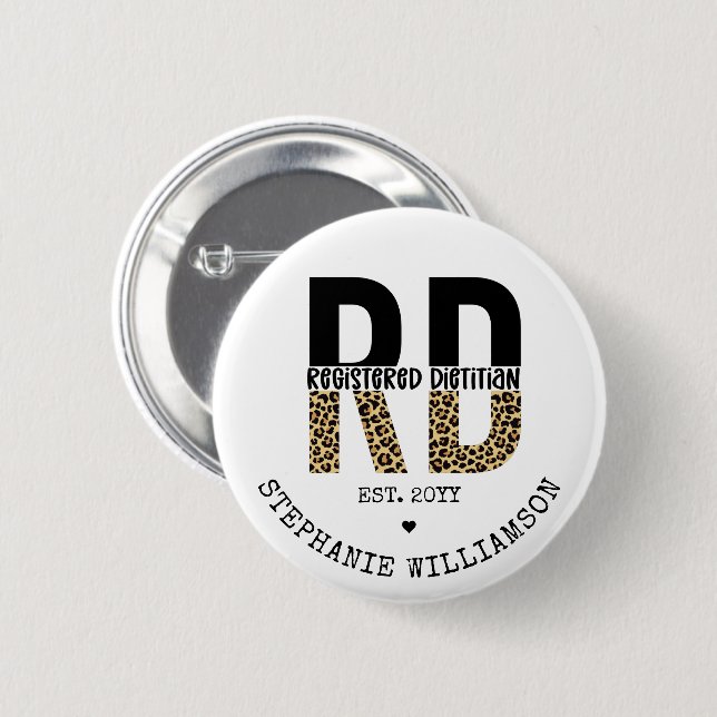 Badge Rond 5 Cm Carte RD enregistré diététiste Cheetah Imprimer (Devant & derrière)