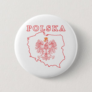 Badge Rond 5 Cm Carte Rouge Polska avec aigle