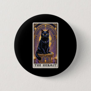 Badge Rond 5 Cm Carte Tarot Chat Noir L'Hermite Halloween Enfants