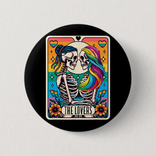 Badge Rond 5 Cm Carte Tarot Les amoureux Rainbow Kissing Lesbian S