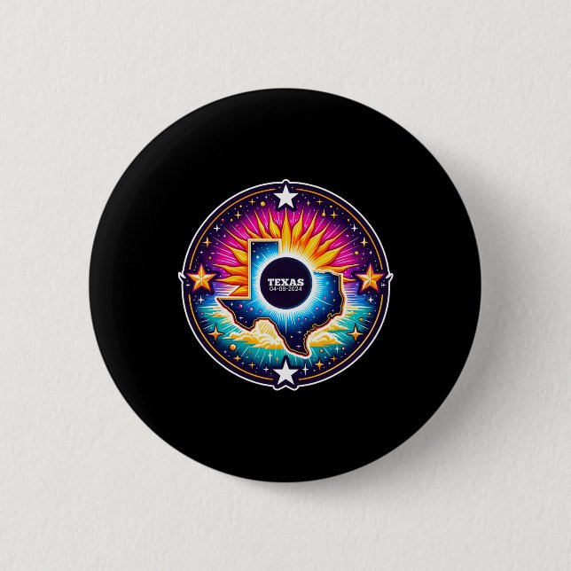 Badge Rond 5 Cm Carte Total Éclipse Solaire 8 avril 2024 (Devant)