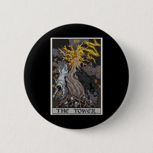 Badge Rond 5 Cm Carte Tower Tarot Halloween Arbre De Vie Gothique