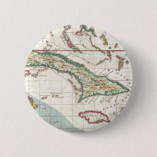 Badge Rond 5 Cm Carte vintage du Cuba et de la Jamaïque (1763)