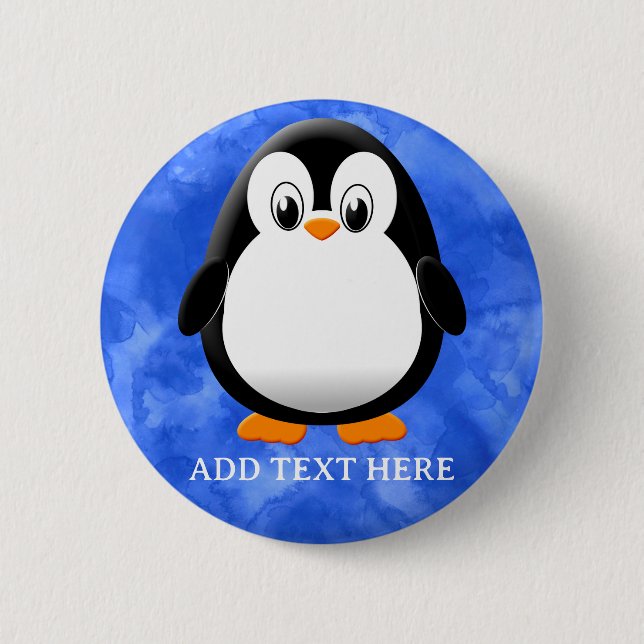 Badge Rond 5 Cm Carton en pingouin sur mesure Aquarelle bleue (Devant)