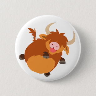 Badge Rond 5 Cm Carton flottant mignon Highland Cow Bouton Badton