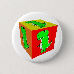 Badge Rond 5 Cm Carton mignon Dino Cube Art