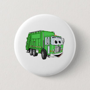 Badge Rond 5 Cm Cartoon de camion-poubelle vert vif