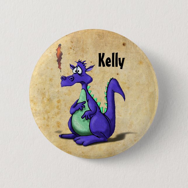 Badge Rond 5 Cm Cartoon de dragon violet inquiété (Devant)
