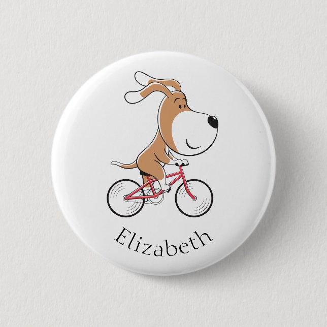 Badge Rond 5 Cm Cartoon Funny Chien Chien Chiot Vélo (Devant)