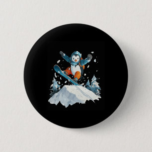 Badge Rond 5 Cm Cartoon Penguin Snowboard Aventure Hiver