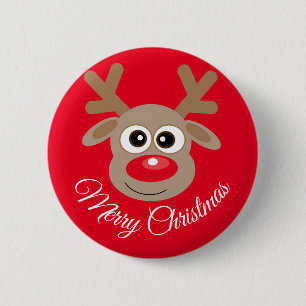 Badge Rond 5 Cm Cartoon Rouge de rennes de Noël mignon