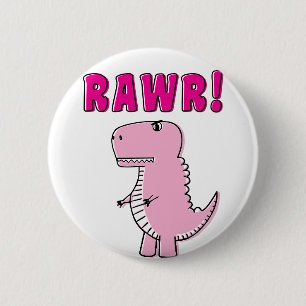 Badge Rond 5 Cm Cartoon T-Rex Dinosaur Mignonne Et Rose En Colère