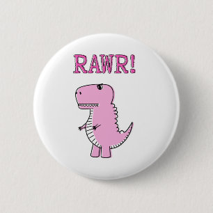 Badge Rond 5 Cm Cartoon T-Rex Dinosaur Mignonne Et Rose En Colère