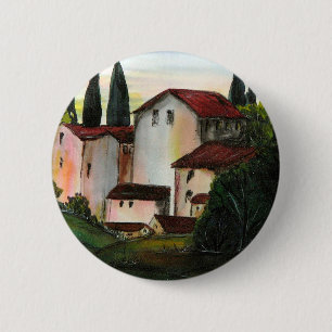 Badge Rond 5 Cm Casa de Pueblo Dibujo Toscane Italie Campagne
