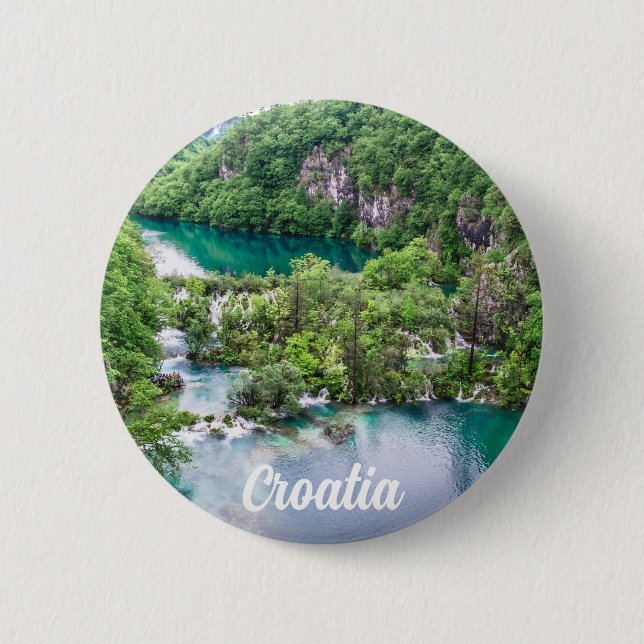Badge Rond 5 Cm Cascade de cascade dans le parc des lacs Plitvice, (Devant)