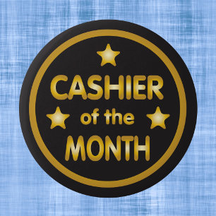 Badge Rond 5 Cm Cashier of the Month Gold