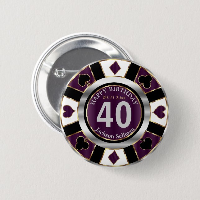 Badge Rond 5 Cm Casino 00e fête d'anniversaire - Plum Purple (Devant & derrière)