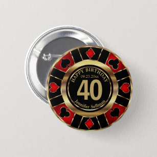 Badge Rond 5 Cm Casino 00e fête d'anniversaire - Rouge et Noir