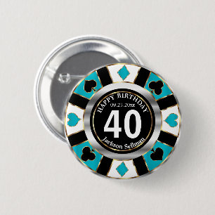 Badge Rond 5 Cm Casino 00e fête d'anniversaire -Turquoise