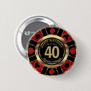 Badge Rond 5 Cm Casino Fête de l'anniversaire - Rouge et Noir