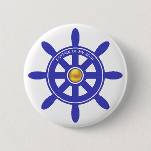 Badge Rond 5 Cm Casque bleu royal du capitaine nautique sur blanc