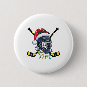 Badge Rond 5 Cm Casque de hockey sur glace de Noël Santa Xmas