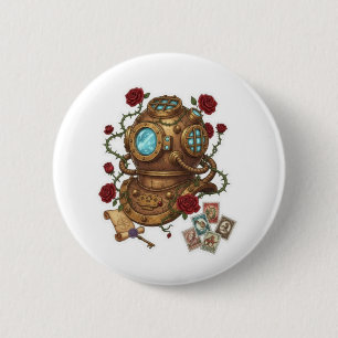 Badge Rond 5 Cm Casque de plongée sous-marine Steampunk Illustrati