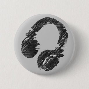 Badge Rond 5 Cm casque deejay de musique noire