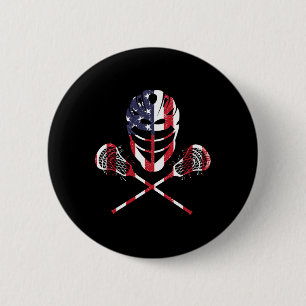 Badge Rond 5 Cm Casque Lax Drapeau Américain Lacrosse Bâtons 4 Jui