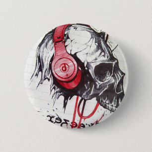 Badge Rond 5 Cm Casque rouge crâne rythmique Dark Art Designer Ho