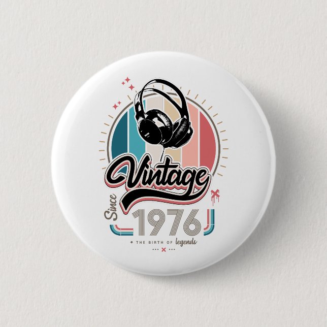 Badge Rond 5 Cm Casques vintages depuis 1976 (Devant)