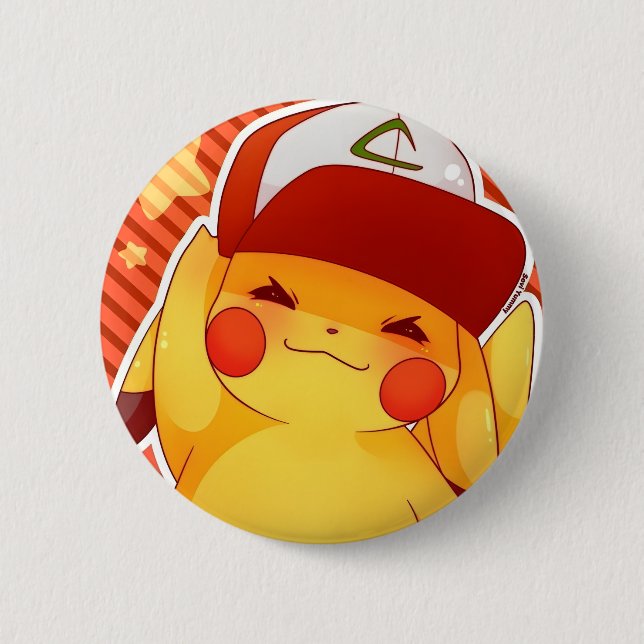 Badge Rond 5 Cm Casquette de dresseur Pikachu  (Devant)
