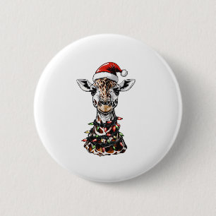 Badge Rond 5 Cm Casquette de Noël de la Giraffe Noël Noël Noël